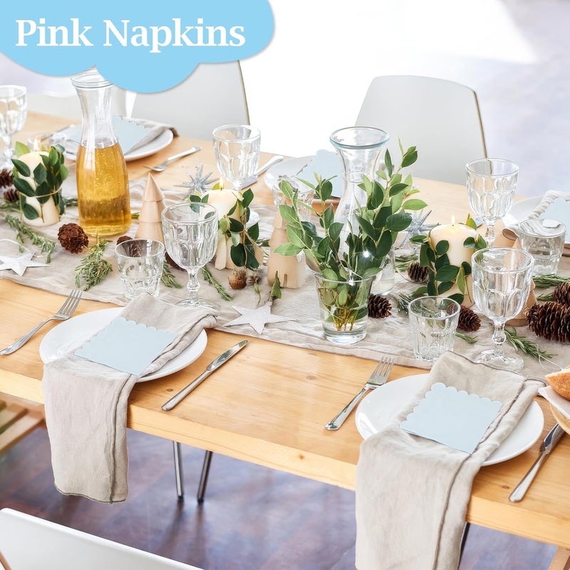Hoiny 100 Pcs Cocktail Napkins, 2-Ply 5 x 5 Inches Disposable Scalloped Napkins, Thick Premium Dessert Napkins for Party, Wedding, Dinner, Birthday, Anniversary, Festival (Light Blue) - Image 5